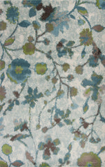 10' X 13' Teal Blue Machine Woven Floral Indoor Area Rug