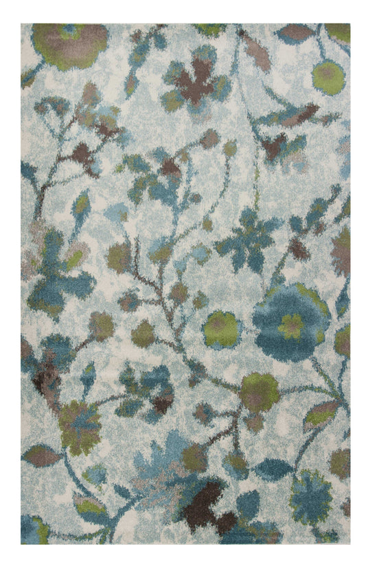 10' X 13' Teal Blue Machine Woven Floral Indoor Area Rug