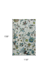 10' X 13' Teal Blue Machine Woven Floral Indoor Area Rug