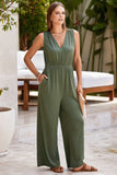 Surplice Wide Strap Jumpsuit with Pockets - Flyclothing LLC