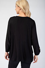 Celeste Full Size Notched Three-Quarter Sleeve Blouse - Trendsi