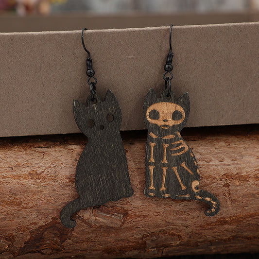 Alloy Hook Wooden Cat Earrings - Trendsi