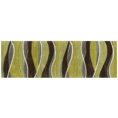 8' Lime Mocha Hand Tufted Abstract Waves Indoor Runner Rug