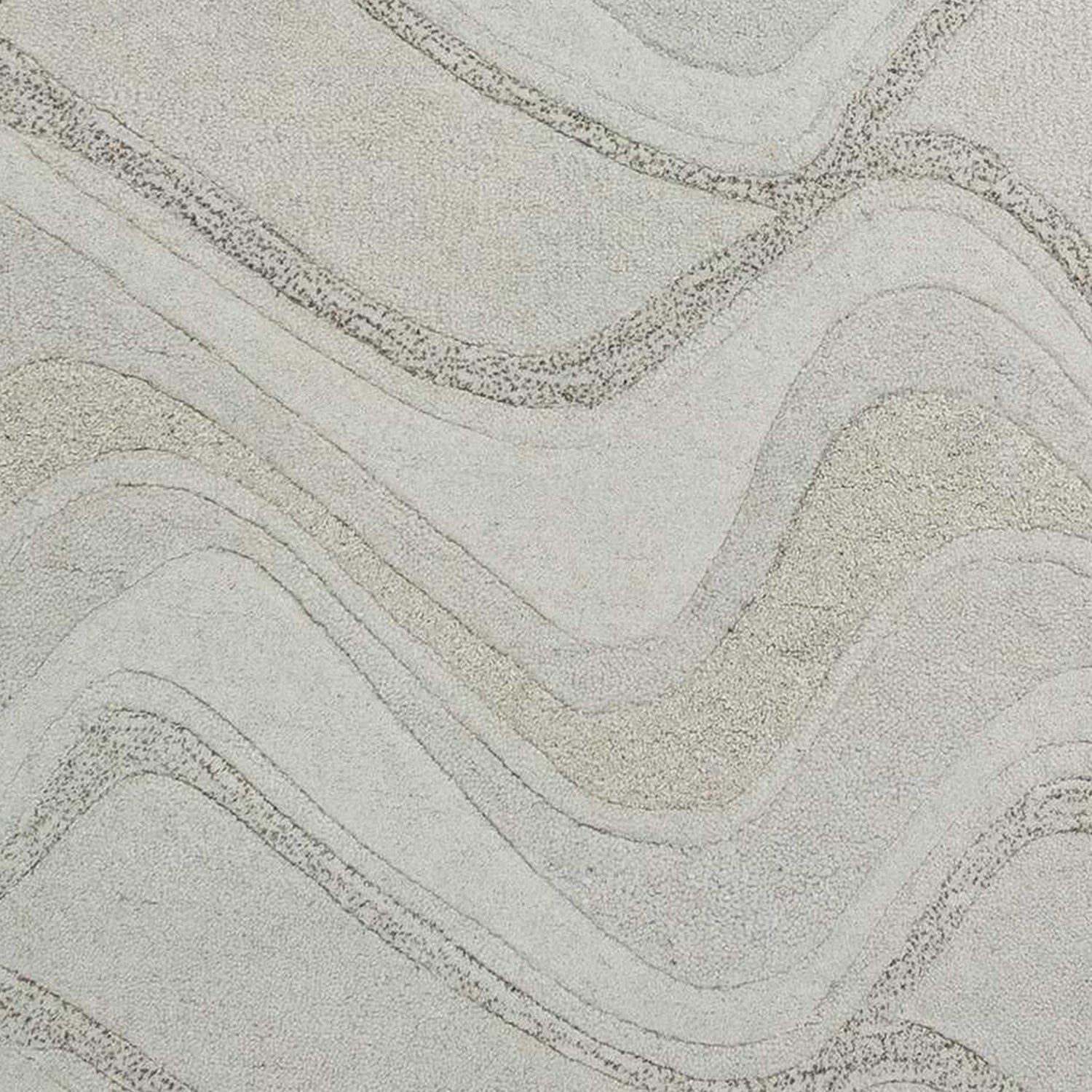 2' X 7' Ivory Abstract Waves Wool Runner Rug