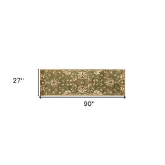 2' X 7' Emerald Green Floral Vine Wool Runner Rug