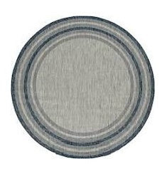 8' Round Blue and Gray Round Striped Indoor Outdoor Area Rug