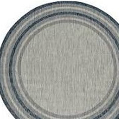 8' Round Blue and Gray Round Striped Indoor Outdoor Area Rug