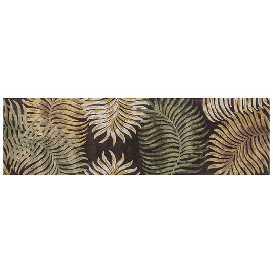 8' Espresso Brown Hand Tufted Tropical Leaves Indoor Runner Rug