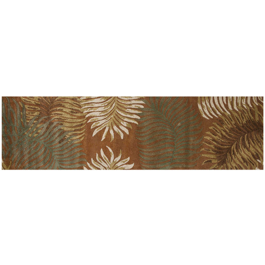 8' Rust Orange Hand Tufted Tropical Leaves Indoor Runner Rug