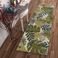 8' Ivory Hand Tufted Oversized Tropical Leaves Indoor Runner Rug