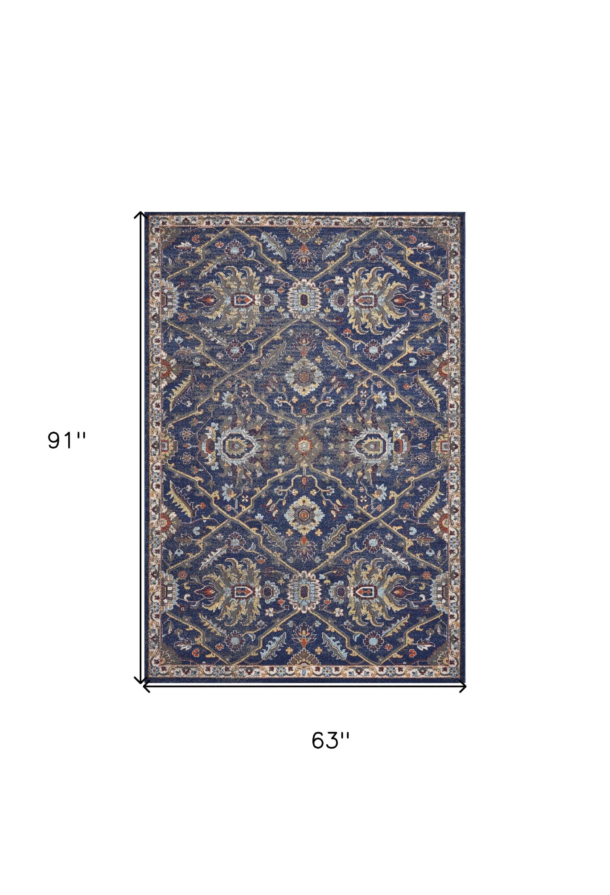 5' X 8' Navy Gold and Ivory Oriental Area Rug - Homeroots