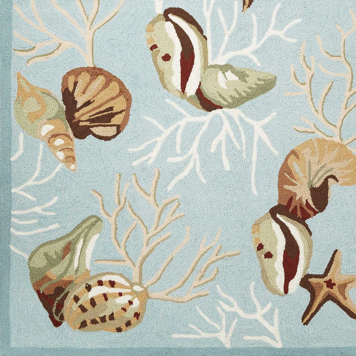 5' X 7' Blue Corals And Shells Indoor Area Rug - Homeroots