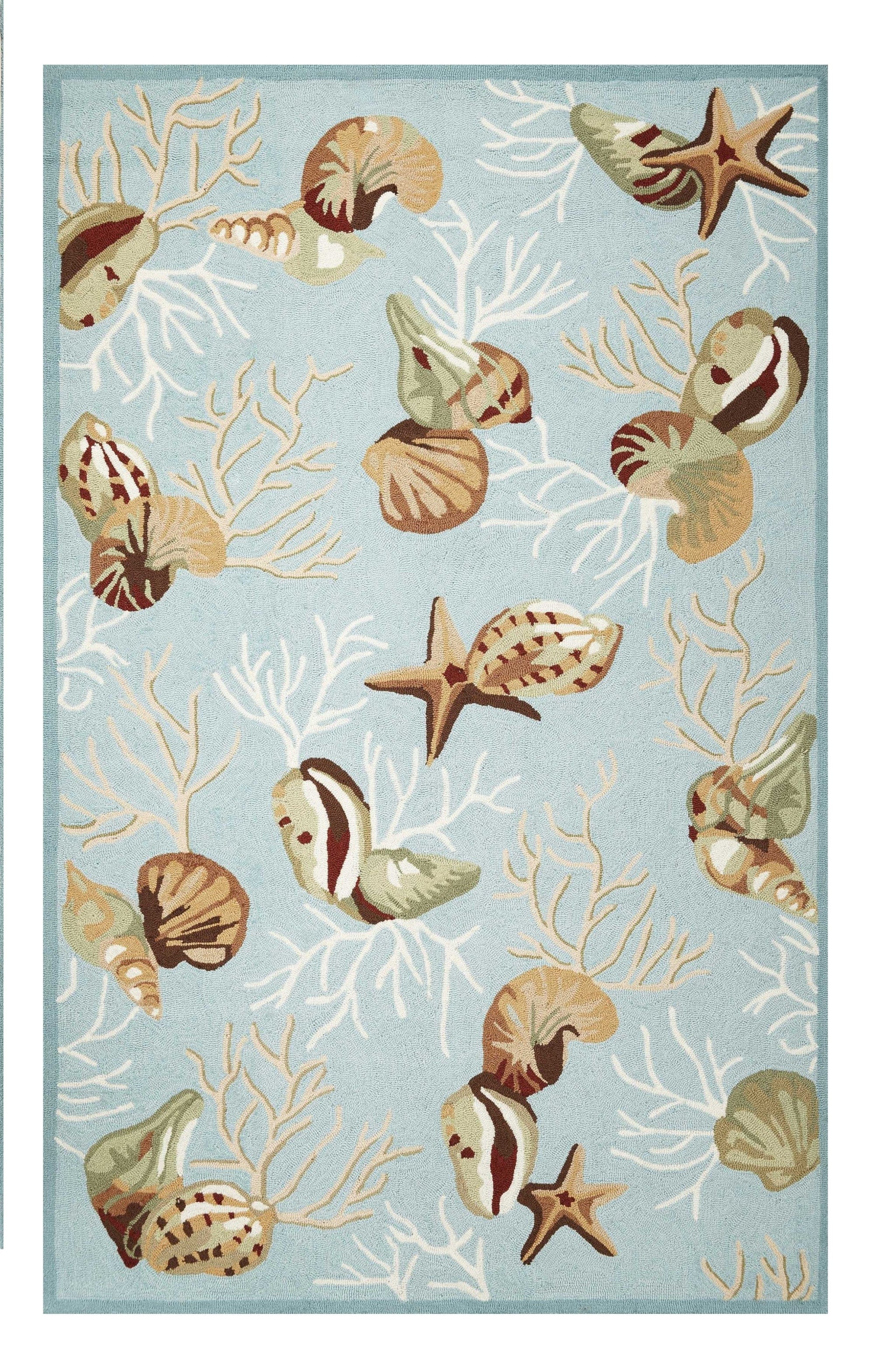 5' X 7' Blue Corals And Shells Indoor Area Rug - Homeroots