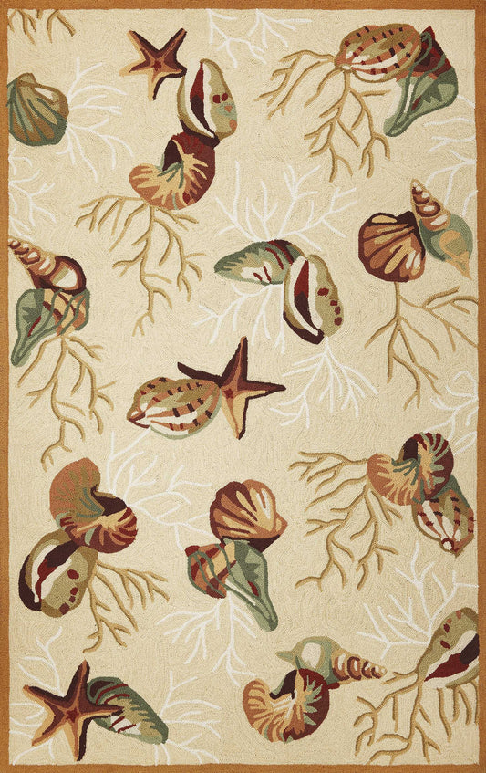 5' X 7' Beige Corals And Shells Indoor Area Rug - Homeroots