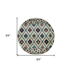 8' Ivory Machine Woven Geometric Lodge Round Indoor Area Rug