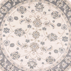 8' Ivory Grey Floral Round Indoor Area Rug