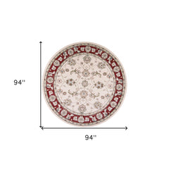 8' Round  Polypropylene Ivory Or Red Area Rug