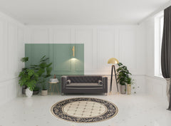 8' Ivory Grey Floral Round Indoor Area Rug