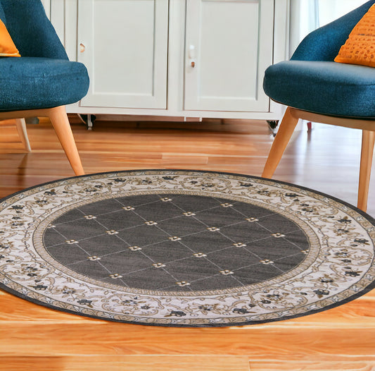 8' Round  Polypropylene Grey Or  Ivory  Area Rug