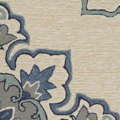 5' X 8' Ivory and Blue Damask Handmade Indoor Outdoor Area Rug - Homeroots