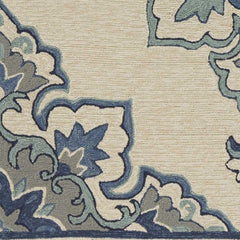 5' X 8' Ivory and Blue Damask Handmade Indoor Outdoor Area Rug - Homeroots