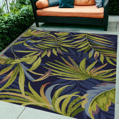 5' X 8' Blue Floral Handmade Indoor Outdoor Area Rug - Homeroots