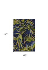 5' X 8' Blue Floral Handmade Indoor Outdoor Area Rug - Homeroots