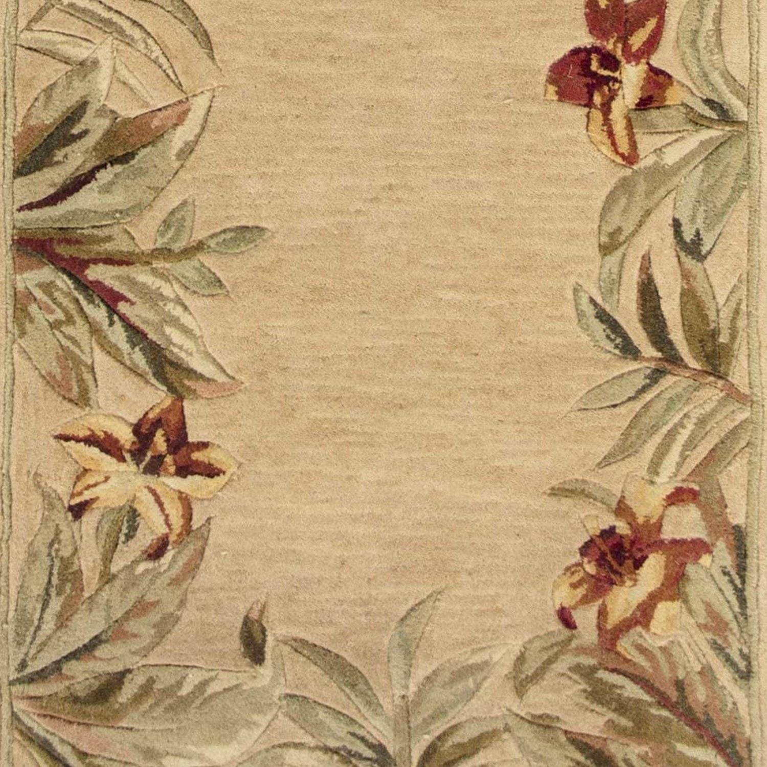 10' Ivory Hand Tufted Bordered Tropical Plants Indoor Runner Rug - Homeroots