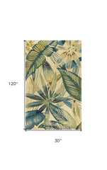 10' Ivory Hand Tufted Tropical Leaves Indoor Runner Rug