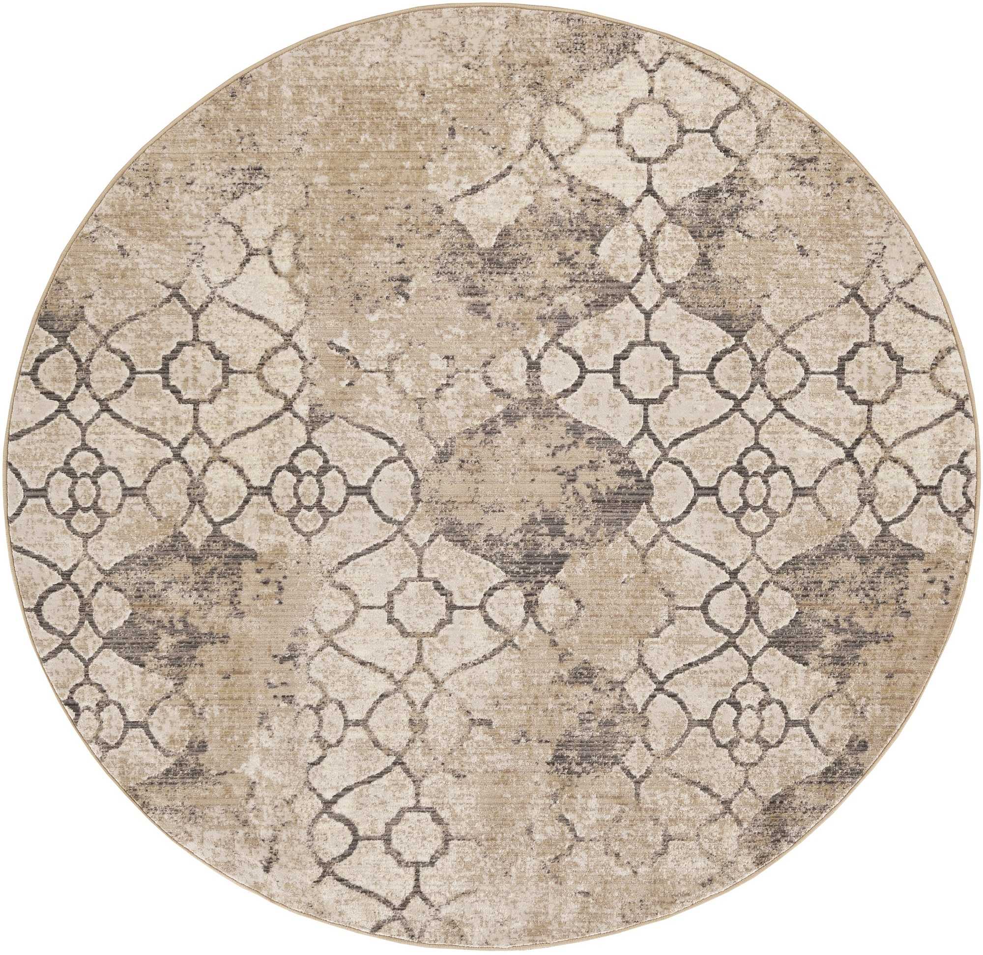 8' Sand Beige Hand Hooked Oversized Floral Round Indoor Area Rug