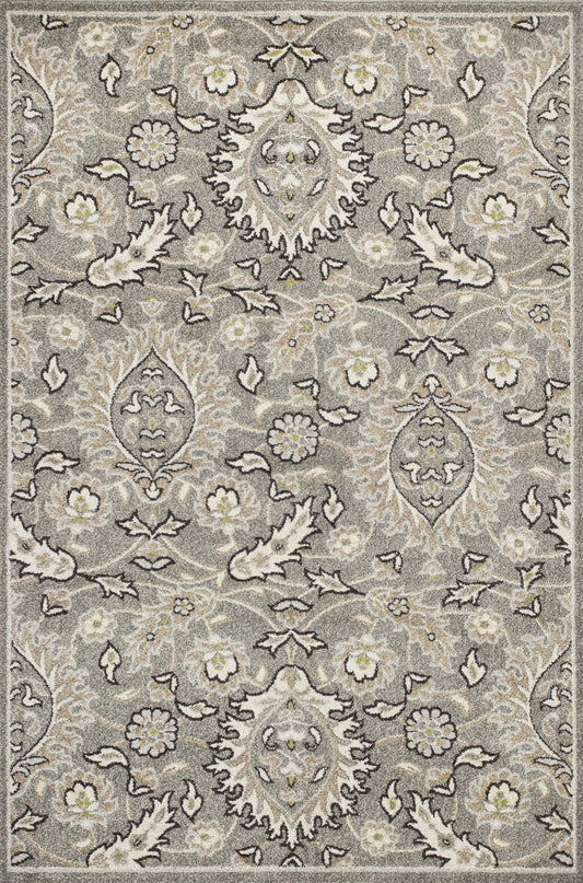 2' X 4' Gray and Ivory Floral Area Rug