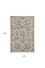 2' X 4' Gray and Ivory Floral Area Rug