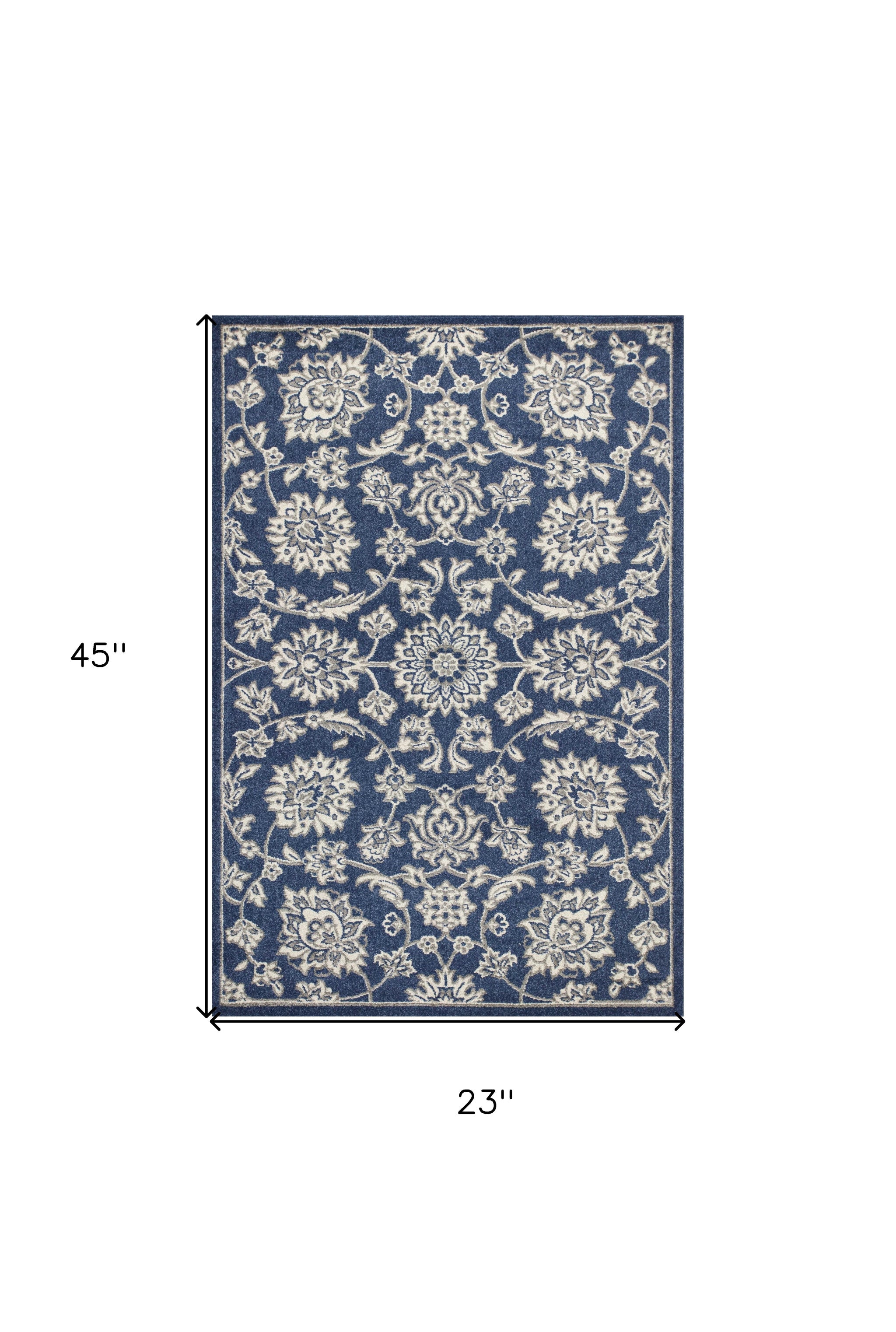 2' X 3' Blue and Ivory Area Rug