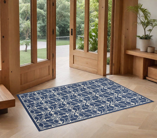 2' X 3' Blue and Ivory Area Rug