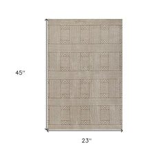 2' X 3' Beige and Ivory Geometric Indoor Outdoor Area Rug