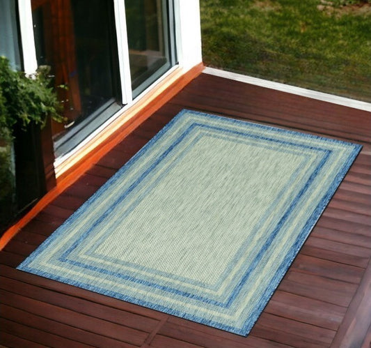 3' X 4' Blue and Green Striped Indoor Outdoor Area Rug