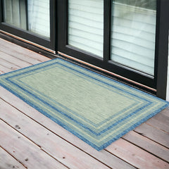 3' X 4' Blue and Green Striped Indoor Outdoor Area Rug