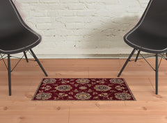 2' X 3' Red Ivory Machine Woven Floral Traditional Indoor Accent Rug