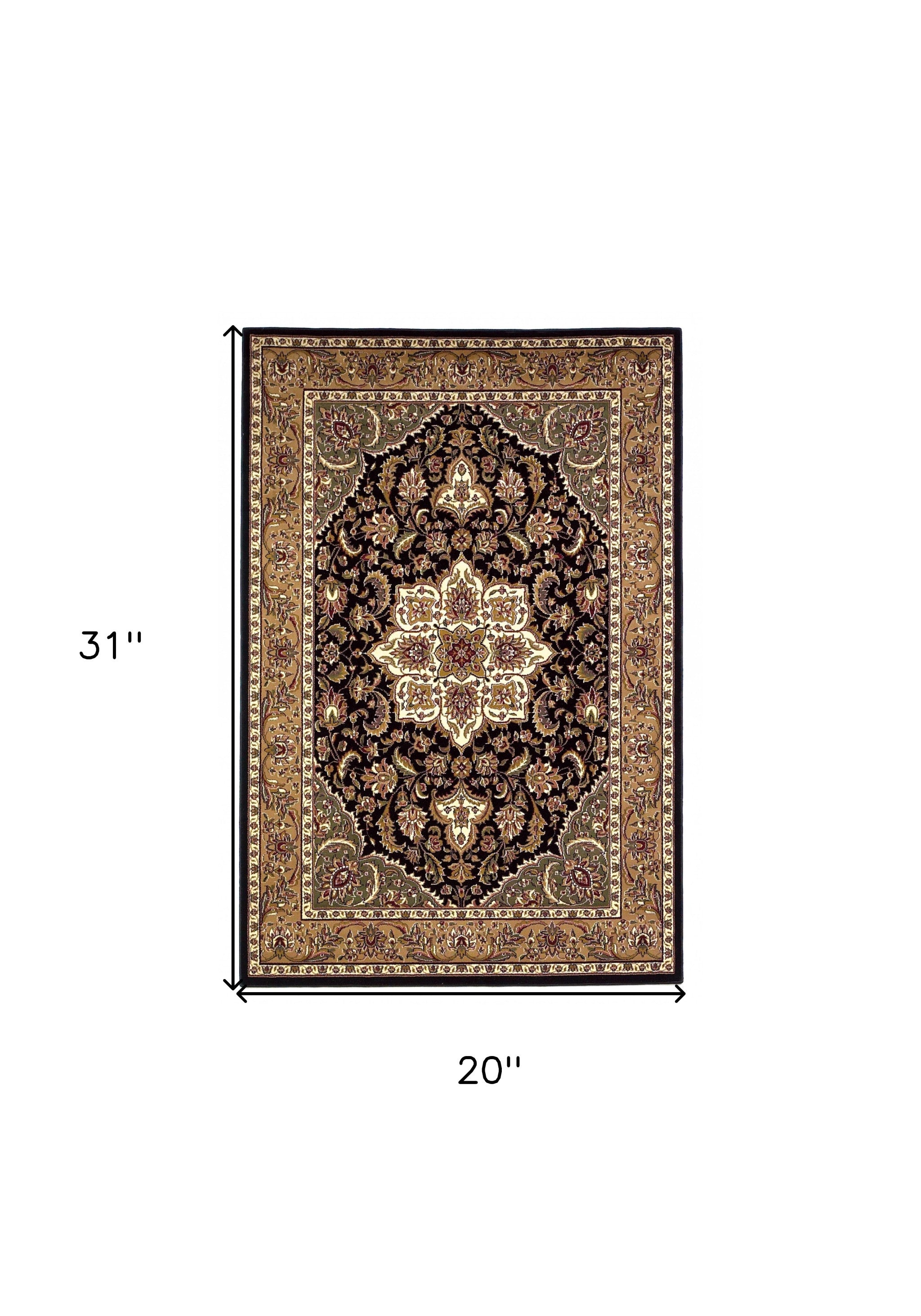 2' X 3' Beige And Black Floral Medallion Area Rug