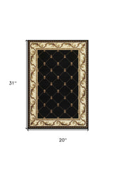 2' X 3' Black Machine Woven Hand Carved Fleur De Lis Indoor Accent Rug