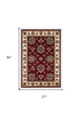 2' X 3' Red And Ivory Floral Area Rug