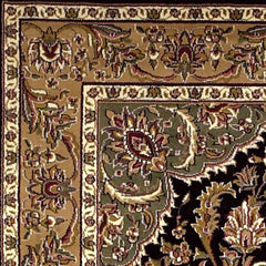 2' X 3' Black Beige Machine Woven Floral Medallion Indoor Accent Rug