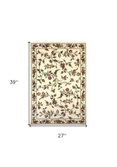 2' X 3' Ivory Machine Woven Floral Vines Indoor Accent Rug