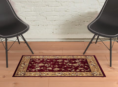 2' X 3' Red Beige Machine Woven Floral Traditional Indoor Accent Rug