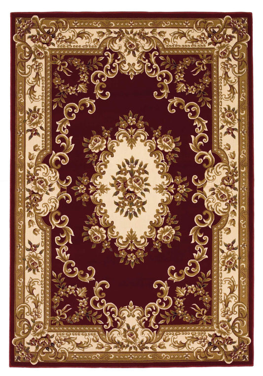 2' X 3' Red and Ivory Floral Border Area Rug