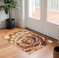 2' X 3' Ivory Machine Woven Hand Carved Oversized Floral Indoor Accent Rug