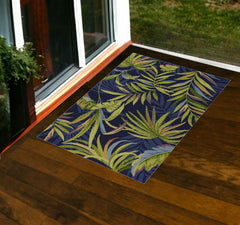 2' X 3' Blue Floral Handmade Indoor Outdoor Area Rug