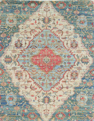 2' X 4' Blue and Beige Medallion Hand Woven Distressed Area Rug