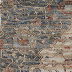 2' X 4' Blue and Beige Medallion Hand Woven Distressed Area Rug