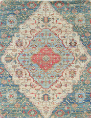 2' X 4' Blue and Beige Medallion Hand Woven Distressed Area Rug